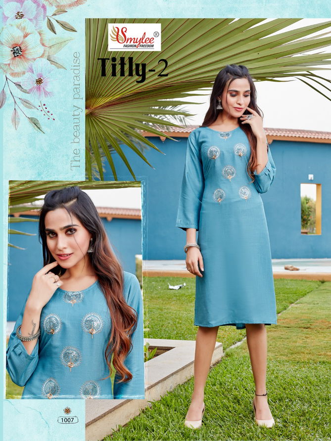 Smylee Titly 2 Heavy New Fancy Ethnic Wear Slub Rayon Designer Kurti Collection